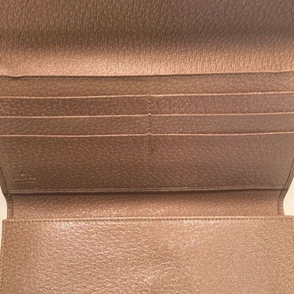 Gucci Foldover Trifold Long Wallet Tan Leather With Tortoise Shell Added Chain - Picture 12 of 16